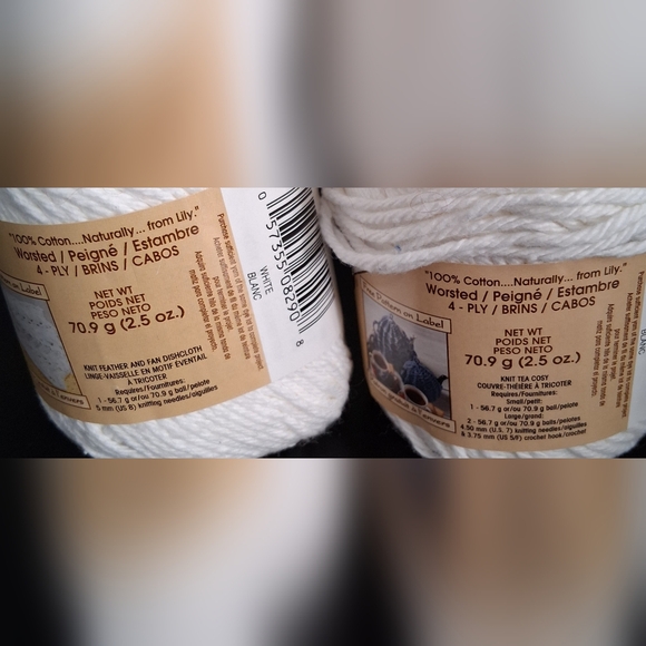 NWT Lot Of 3 Lily Sugar & Cream White/Cream Cotton Knit Craft Crochet Yarn - Picture 4 of 7